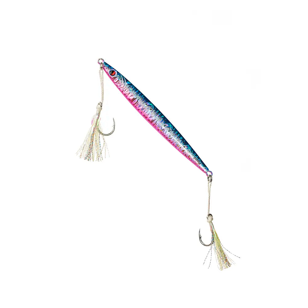 Dropper vertical tuna jig in Pink Chovy color with Mustad 5/0 J-Assist hooks

